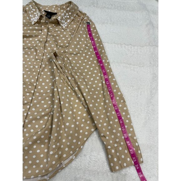 Lane Bryant Button Up Dress Shirt 22 Tan Polka Dot Long Sleeve Beaded Collar - Picture 7 of 7